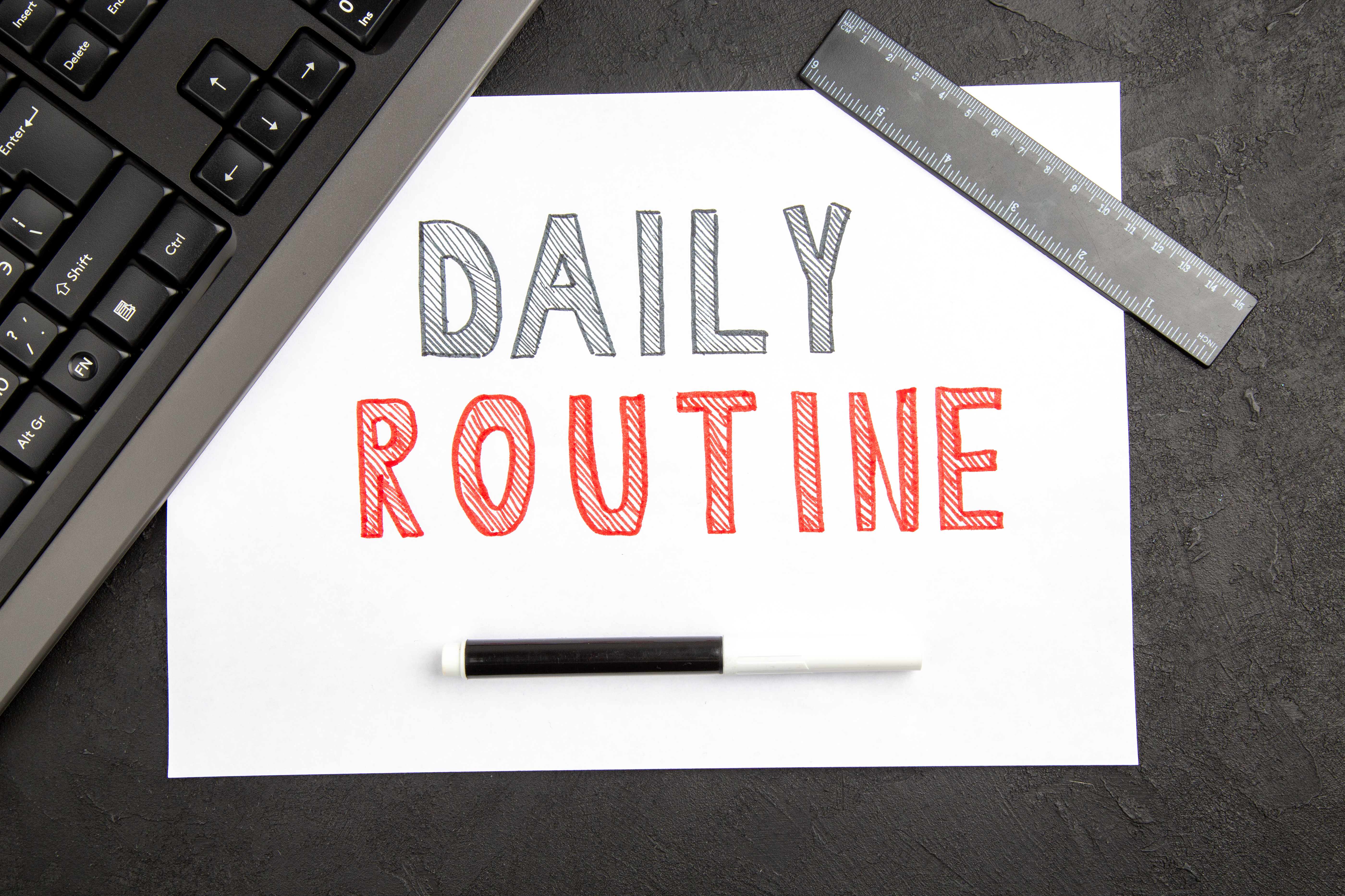 Daily routine is shown using a text